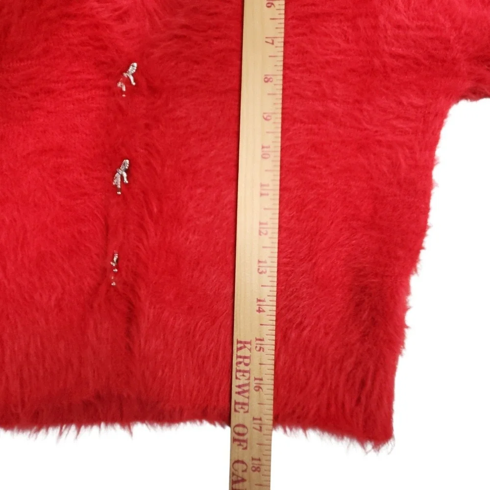 Jacquie The Label Fuzzy Cropped Cardigan M Red Rhinestone Bow Coquette Holiday